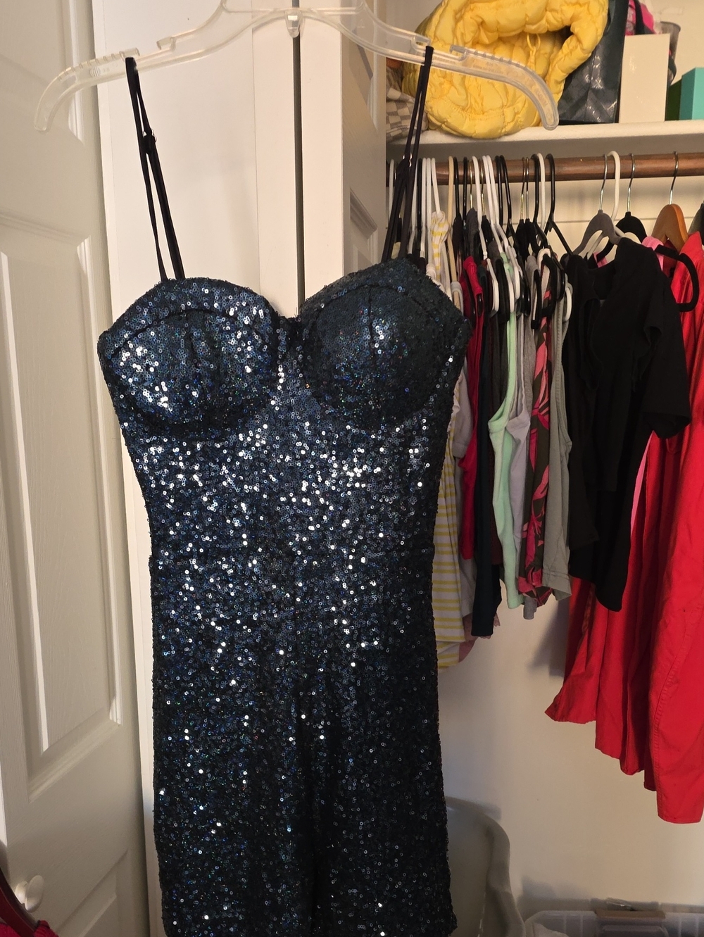 Navy Sequin Strapless Jumpsuit with Bust Detail